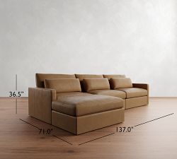 Westwood Slim Arm Deep Seat Leather Modular Chaise Sectional (137")