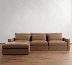 Westwood Square Arm Deep Seat Leather Modular Chaise Sectional (142")
