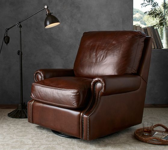 James Roll Arm Leather Swivel Chair by Pottery Barn