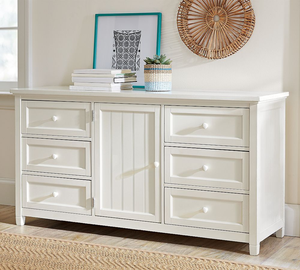 white dresser pottery barn Dawson Extra-Wide & Topper Set  Alegoryca moon safety stops keep drawers securely in place Beadboard 6-Drawer Dresser | Pottery