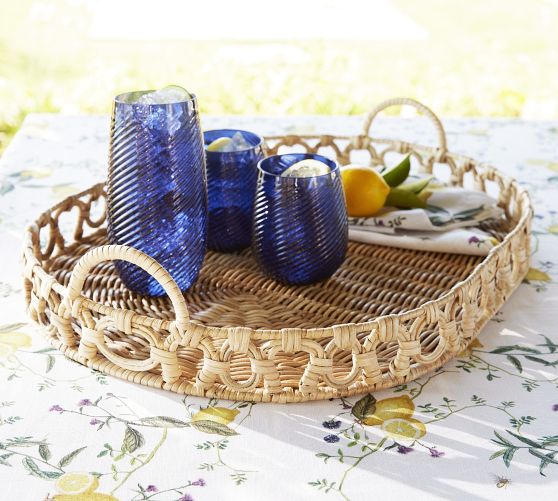 Monique Lhuillier Antibes Handwoven Wicker Handled Serving Tray