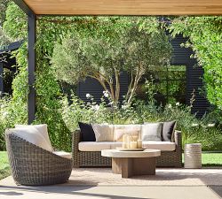 Pomona Concrete &amp; Acacia Round Outdoor Coffee Table (38")