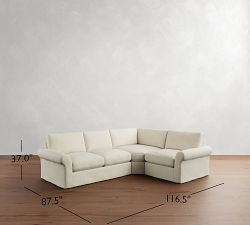 PB Comfort Modern Roll Arm Slipcovered 3-Piece Wedge Sectional (117")