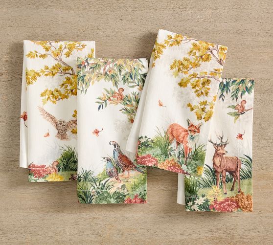 Fantastical Forest Cotton/Linen Napkins - Mixed Set of 4