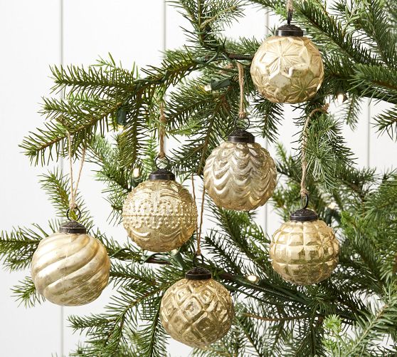 Mercury Glass Adorned Ornament Set - Red