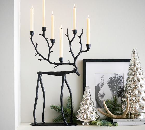 Bronze Sculpted Reindeer Centerpiece Candle Holder