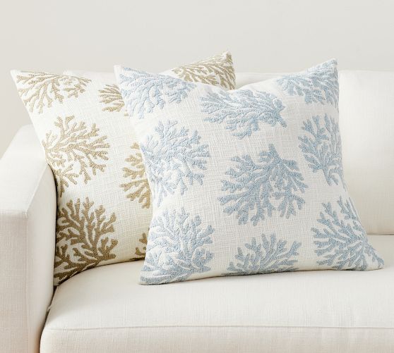 Coral Embroidered Pillow Cover