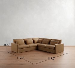 Westwood Slim Arm Deep Seat Leather 3-Piece L-Shaped Sectional (119")