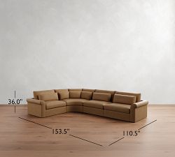 Westwood Roll Arm Deep Seat Leather 4-Piece Curved Wedge Sectional (158")