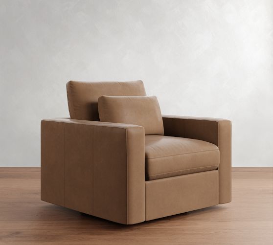 Westwood Square Arm Deep Seat Leather Swivel Chair by Pottery Barn