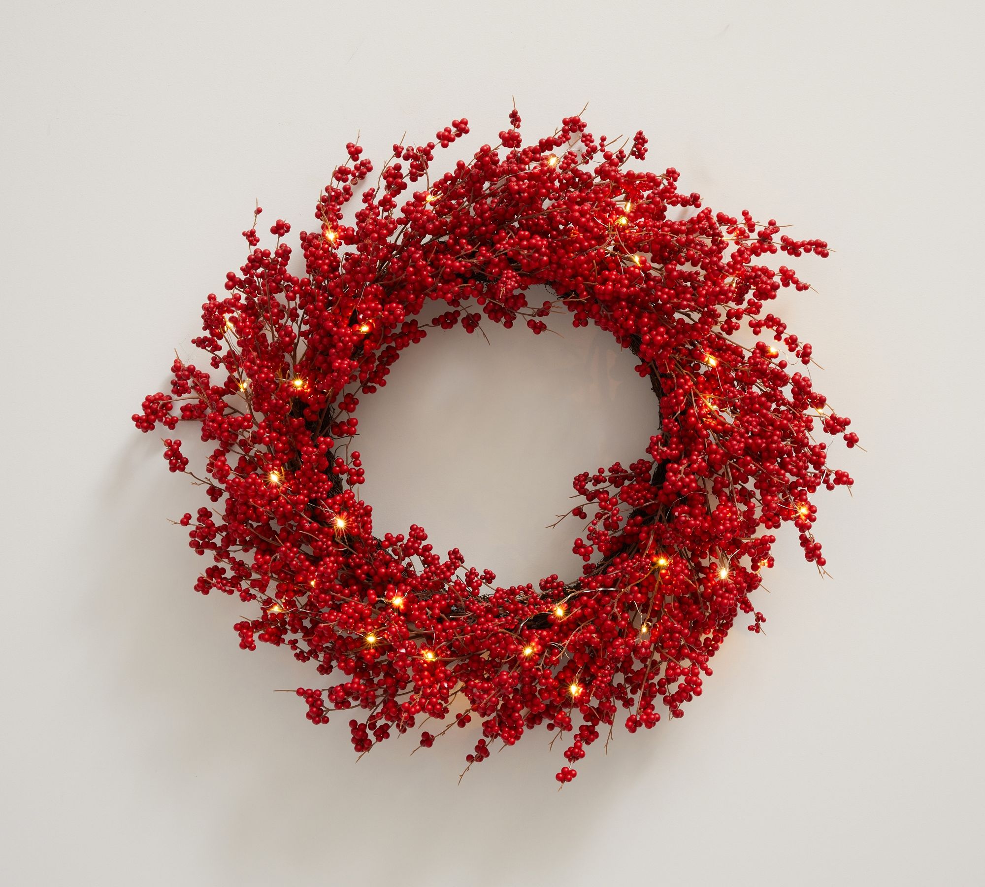 Lit Faux Red Berry Wreath & Garland
