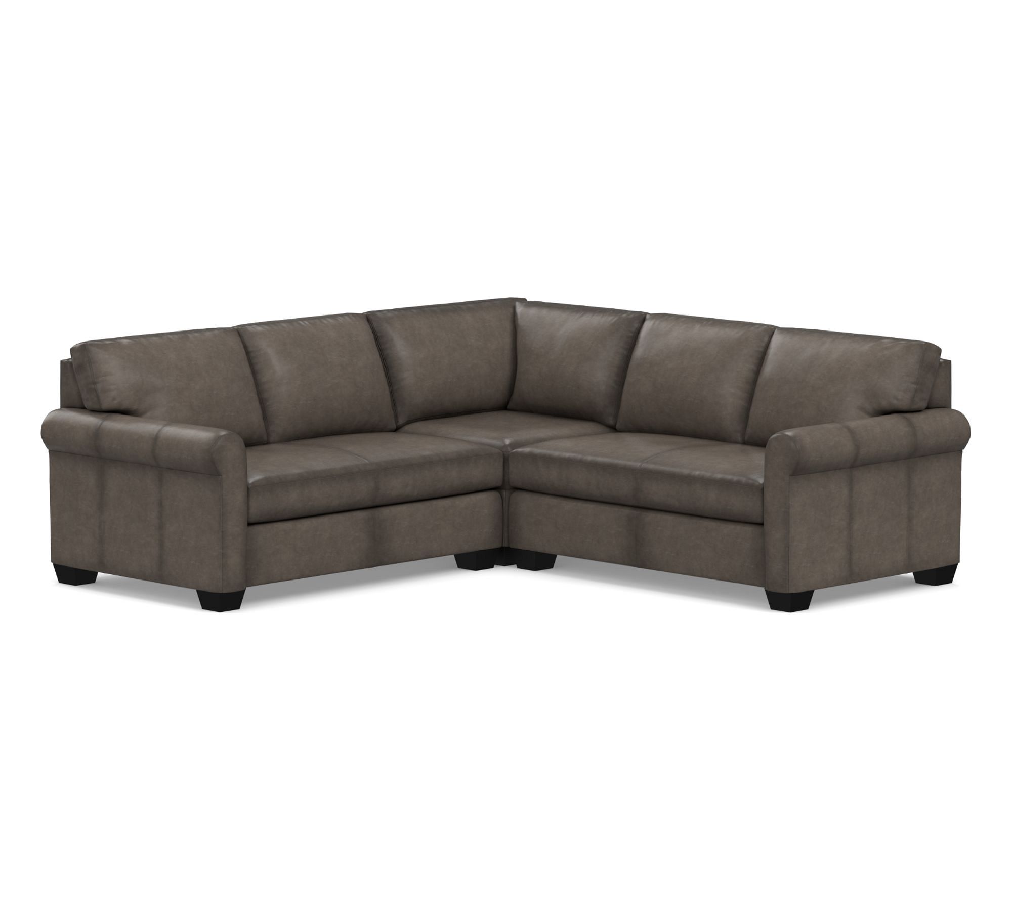 York Roll Arm Leather 3-Piece L-Shaped Sectional (96") - thumbnail 2