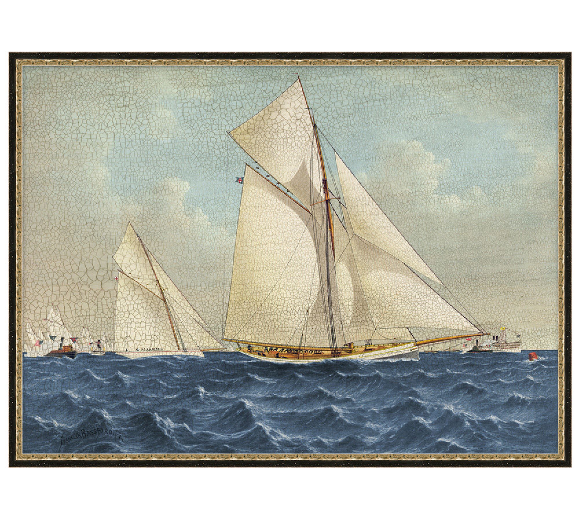 Antique Yachts Framed Canvas Print