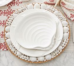 Shell-Rimmed Handwoven Rattan Charger Plate