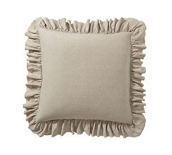Open Box: Belgian Flax Linen Fringe Ruffle Sham, Euro Set of 3 - Dark Flax