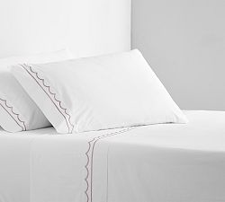 Scalloped Embroidered Organic Percale Sheet Set