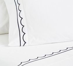 Scalloped Embroidered Organic Percale Sheet Set