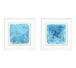 Blue Tribal Hand Embellished Paper Print