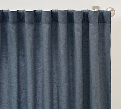 Open Box: Belgian Flax Linen Light Filtering Curtain, 100"W x 84"L - Steel Blue