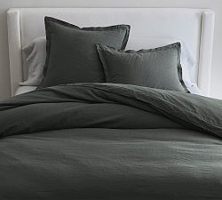 Open Box: Belgian Flax Linen Double Flange Duvet,  Full/Queen - Charcoal