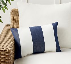 Open Box: Sunbrella® Awning Striped Outdoor Pillow, 14" x 20" - Navy Blue