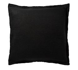 Open Box: Belgian Flax Linen Double Flange Sham, Euro, Set of 3 - Black