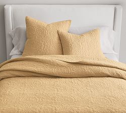 Open Box: Belgian Flax Linen Floral Stitch Quilt, Full/Queen - Harvest Gold