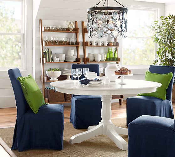 PB Comfort Square Slipcovered Tie Back Dining Chair - Performance Twill Cadet Navy by Pottery Barn
