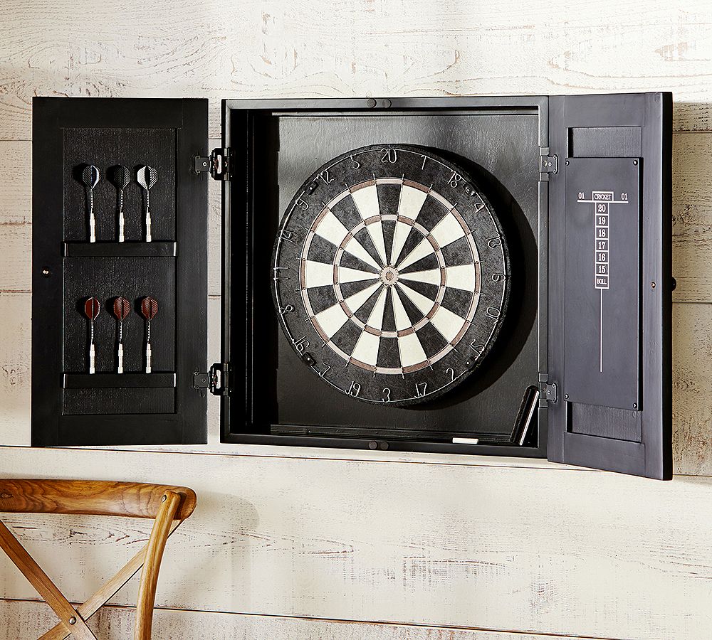Dartboard Wood Cabinet Game Set - Black thumbnail 3