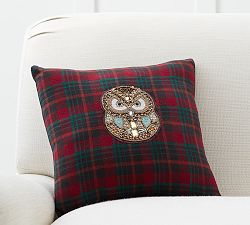 Jeweled Owl Plaid Pillow Cover