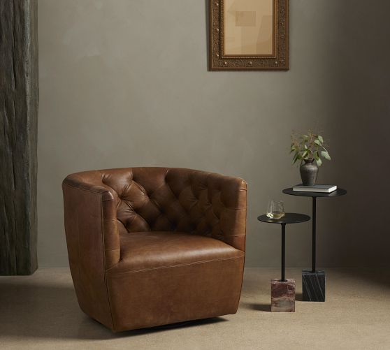 Mia Leather Swivel Chair by Pottery Barn