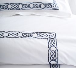 Rope Embroidered Organic Percale Duvet Cover