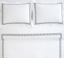 Rope Embroidered Organic Percale Duvet Cover