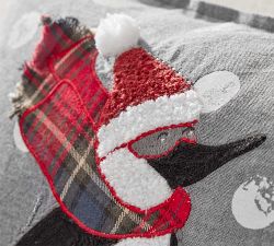 Skiing Penguin Applique Pillow Cover