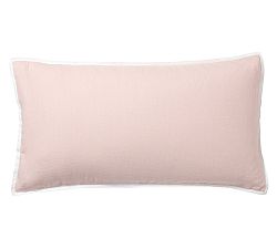 Open Box: Belgian Flax Linen Contrast Flange Shams, King, Set of 2 - Soft Rose/White