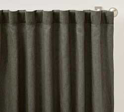 Open Box: Belgian Flax Linen Blackout Curtain, 100" W x 96" L - Loden