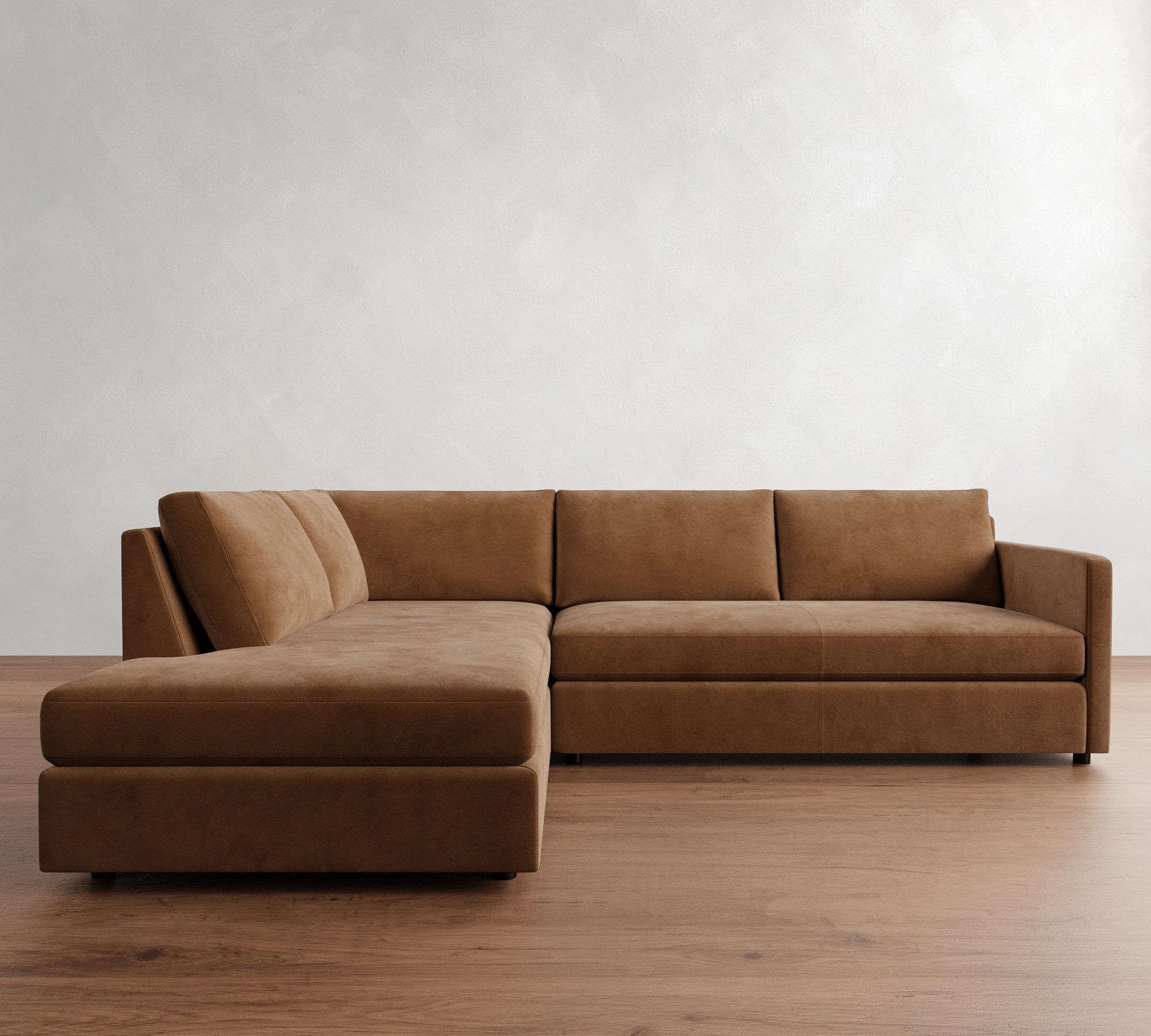 Pacifica Slim Arm Leather Return Bumper Sectional (106") - thumbnail 7