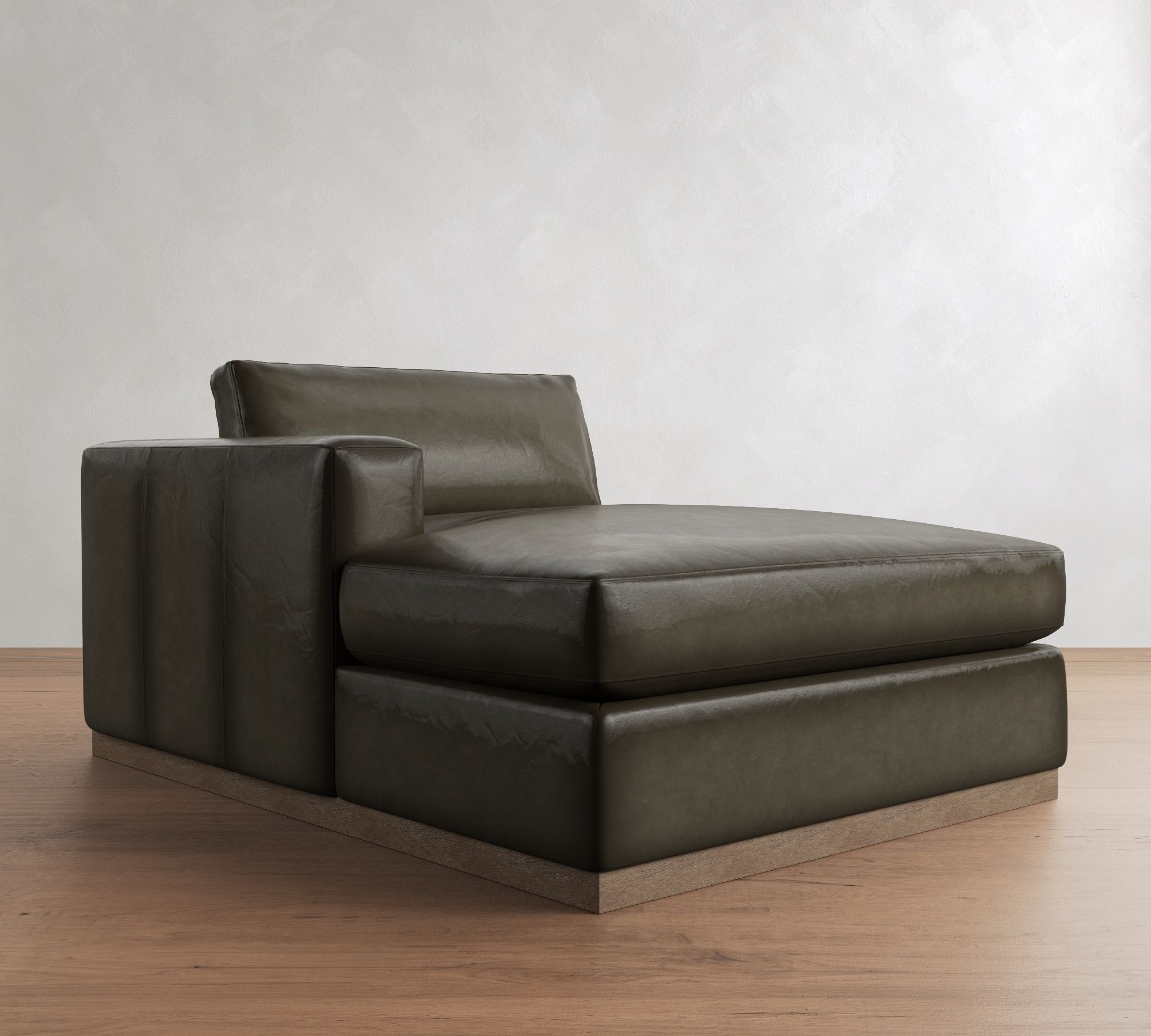 Build Your Own Carmel Wide Arm Wood Base Leather Sectional
