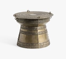 Open Box: Frog Drum Metal Outdoor Side Table, Wide (25" Diam.) - Aged Brass