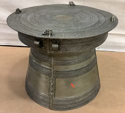 Open Box: Frog Drum Metal Outdoor Side Table, Wide (25" Diam.) - Aged Brass