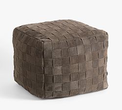 Open Box: Suede Basketweave Pouf - Turkish Coffee