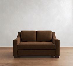 Open Box: York Slope Arm Leather Loveseat (60"), 2X1 - Nubuck Chocolate
