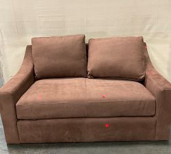 Open Box: York Slope Arm Leather Loveseat (60"), 2X1 - Nubuck Chocolate