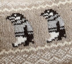 Penguin Fair Isle Knit Lumbar Pillow Cover