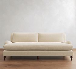 Open Box: Carlisle Grand Bench Sofa without Nailheads (90"), Poly Fill - Performance Boucle Oatmeal