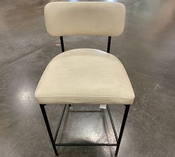 Open Box: Maison Leather Stool, Counter (24") - Statesville Pebble, Antique Bronze Legs