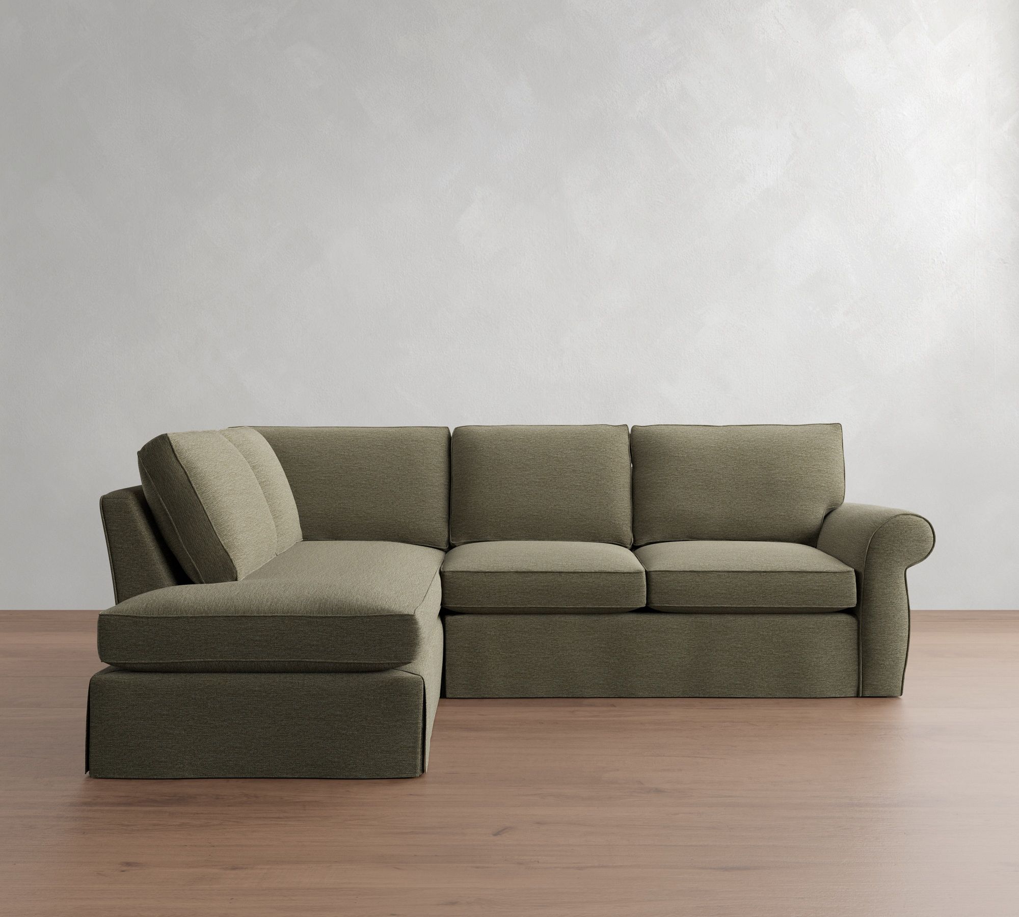 Pearce Roll Arm Slipcovered Return Bumper Sectional (114"&ndash;144")
