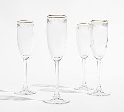 Etched Gold Rim Champagne Flutes - Set of 4