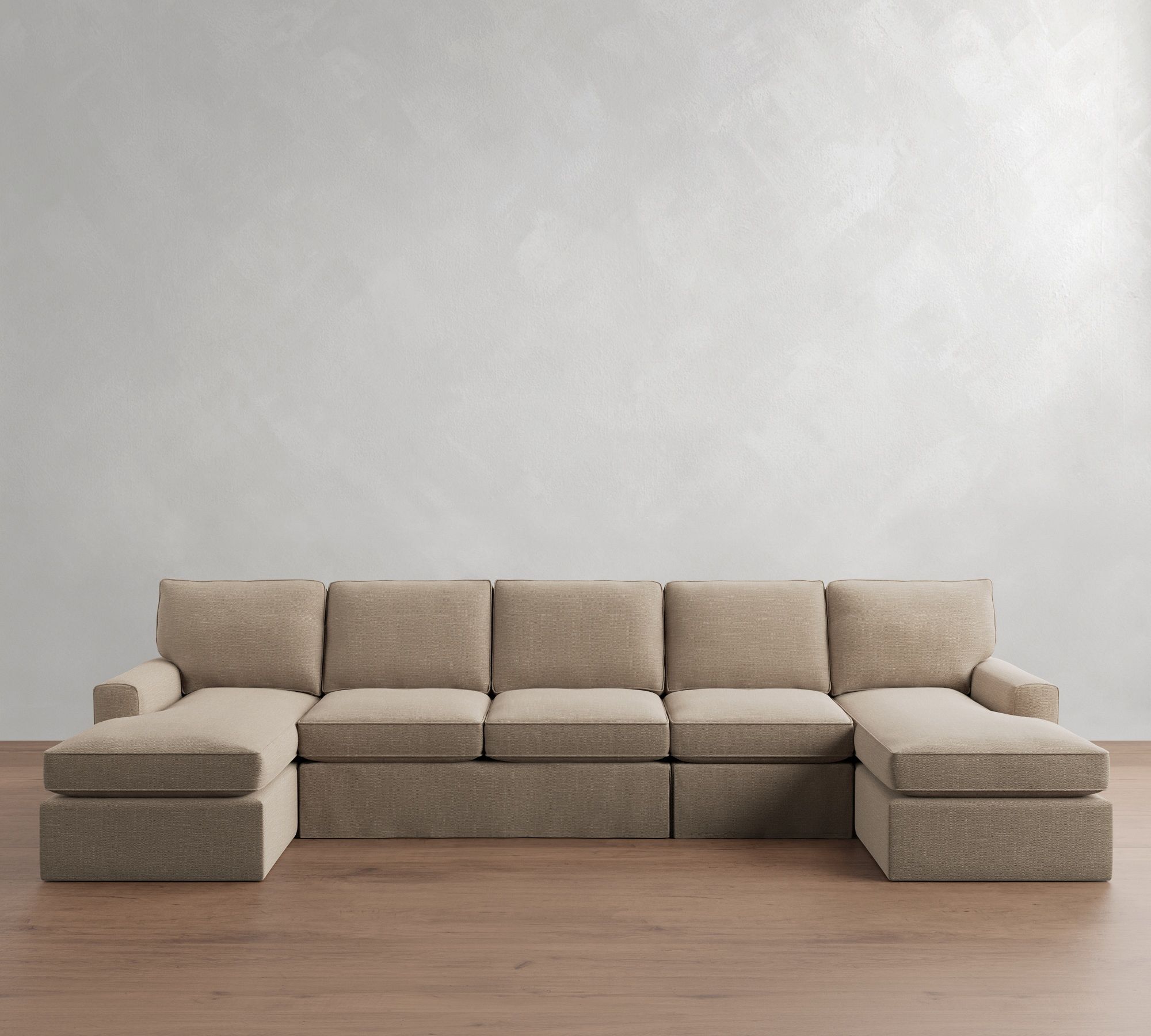 Pearce Square Arm Slipcovered 4-Piece Double Chaise Sectional (155")