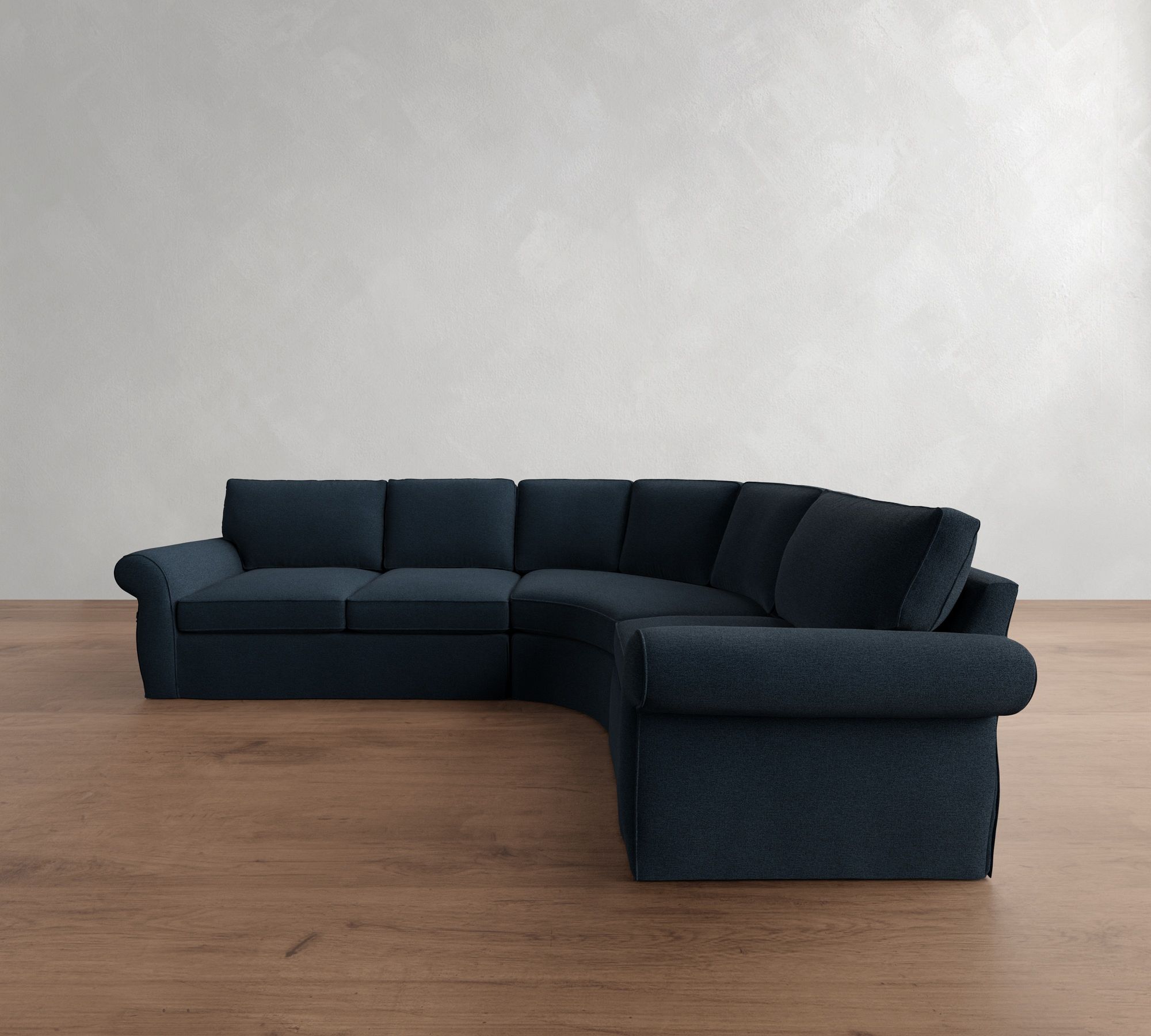 Pearce Roll Arm Slipcovered 3-Piece Curved Wedge Sectional  (131")